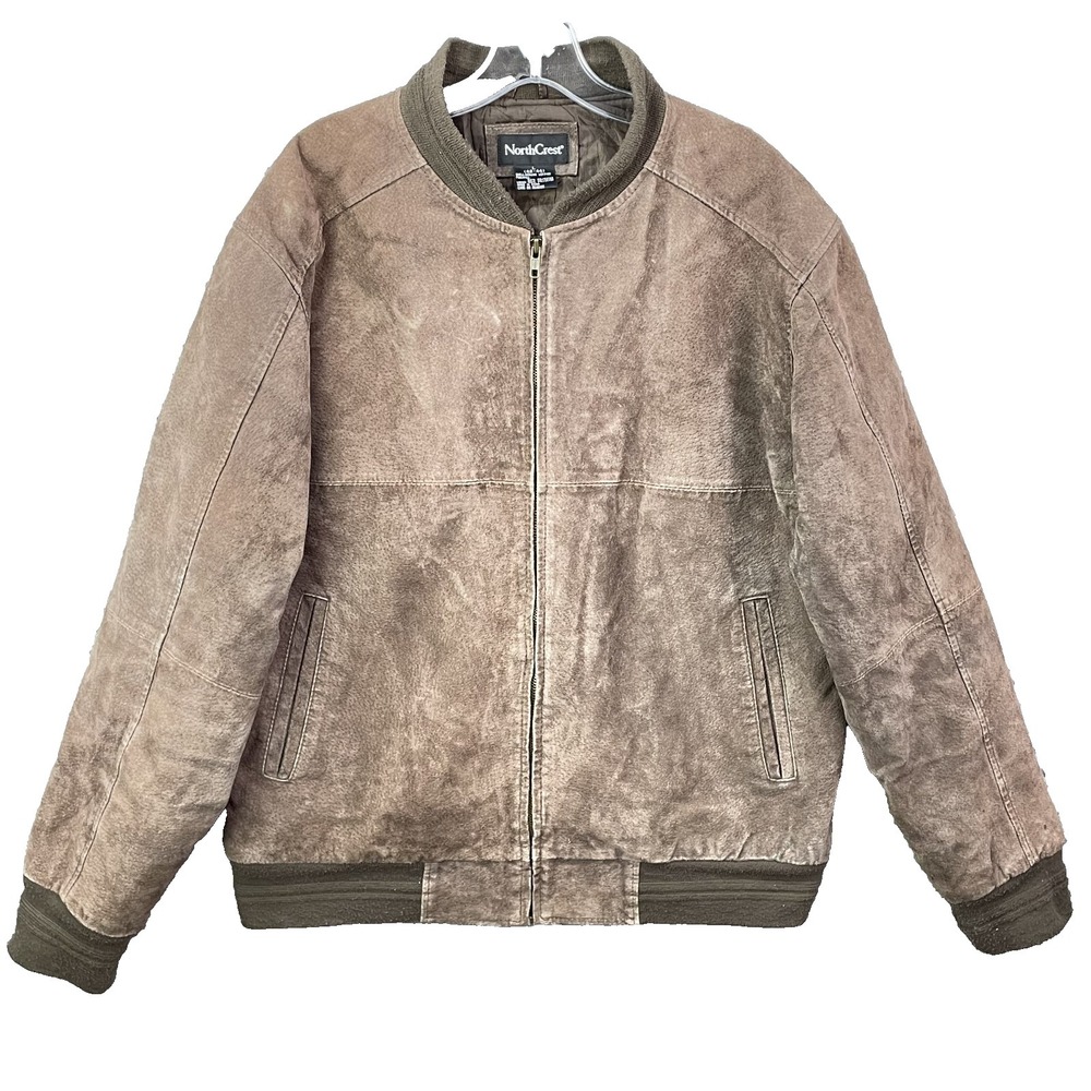 Northcrest SuedeLeather Bomber Jacket Men Large Quilt Aviator 70s Workwear Retro